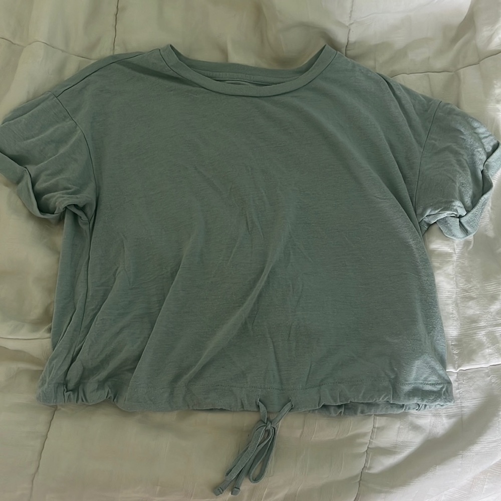 Teal AEO cropped tie tshirt
